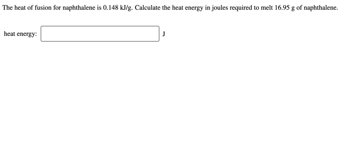 Heat of fusion of naphthalene