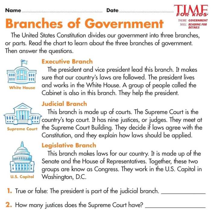 Government branches worksheet three