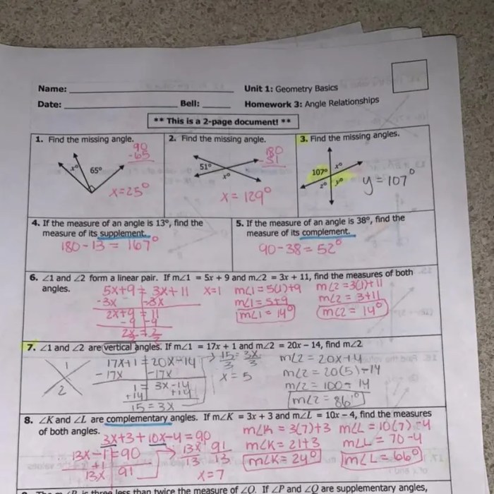 Using angle relationships to find angle measures answer key