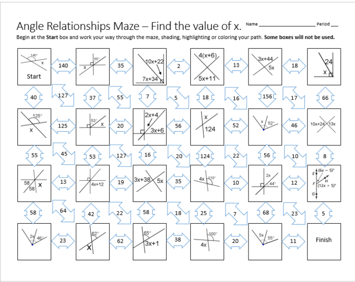 Using angle relationships to find angle measures answer key